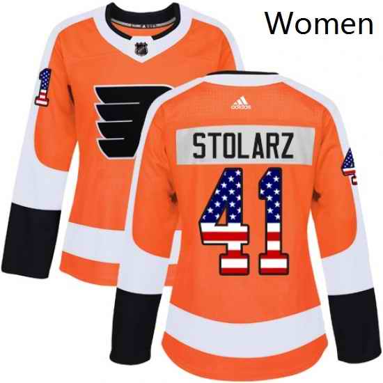 Womens Adidas Philadelphia Flyers 41 Anthony Stolarz Authentic Orange USA Flag Fashion NHL Jersey